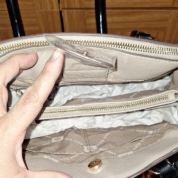 Anne Klein Taupe and Black Satchel with Snakeskin Accents - Picture 2 of 6